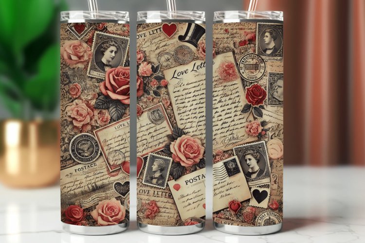 Valentine Tumbler Wrap 20 oz - vintage postcard example image 1