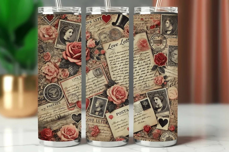 Valentine Tumbler Wrap 20 oz - vintage postcard