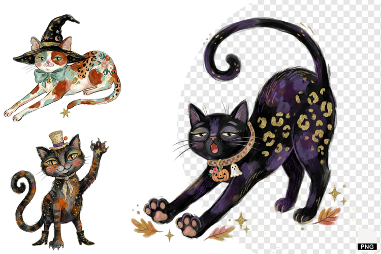 Whimsical Halloween Cats PNG