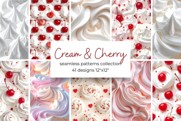 Cream and Cherry Digital Paper Kit Rococo Patterns