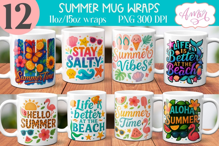 Summer wrap PNG sublimation BUNDLE, Beach mugs bundle PNG