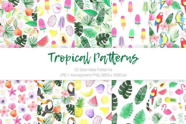 Watercolor Tropical Patterns Set