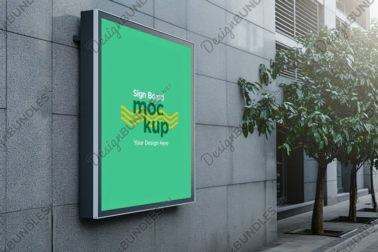 Sign Board Mockup on Building Wall example image 1