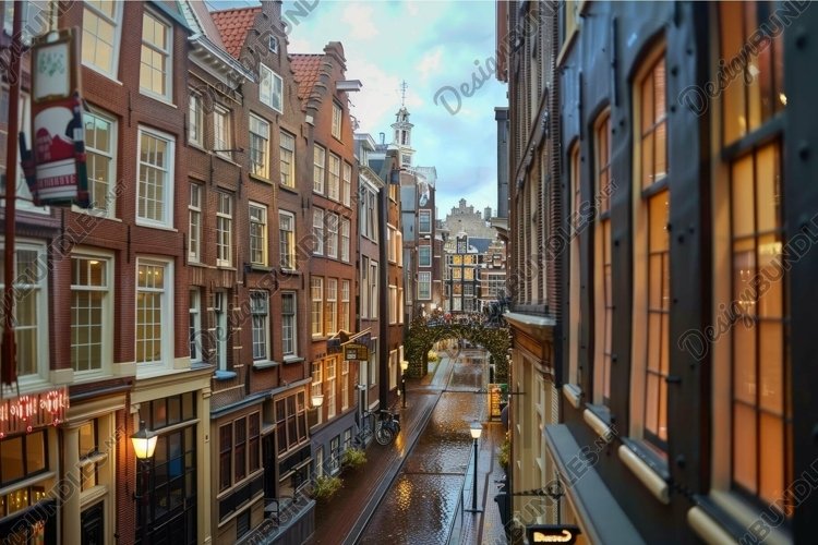Amsterdam canal reflecting warm light from traditional brick