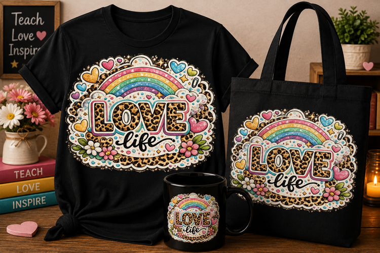 Love Life PNG | Leopard Rainbow Sublimation Design