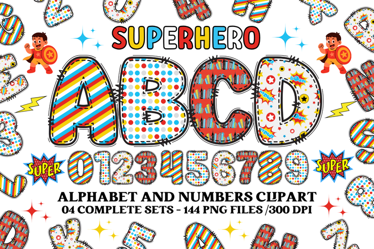Superhero Alphabet png clipart, superhero letters doodle
