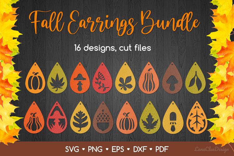 16 Teardrop Autumn Earring SVG Bundle, Fall Jewelry Template