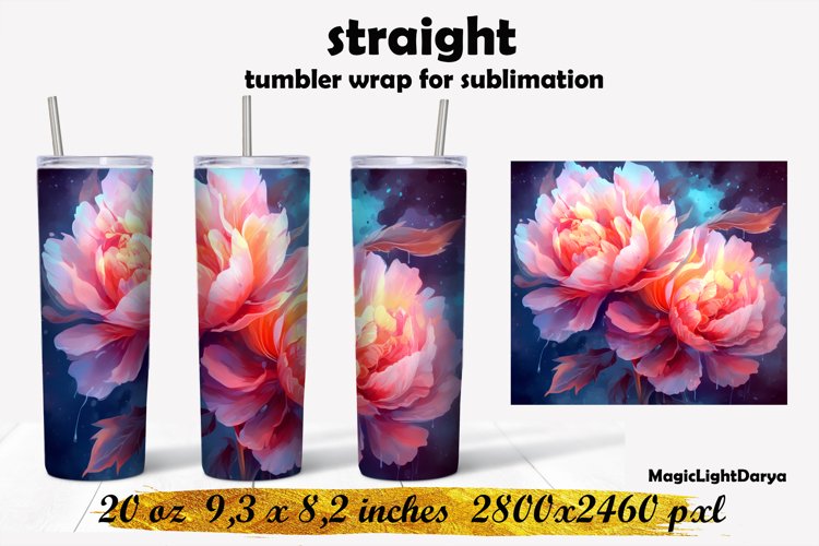 Peonies Tumbler sublimation,Flowers tumbler design example image 1