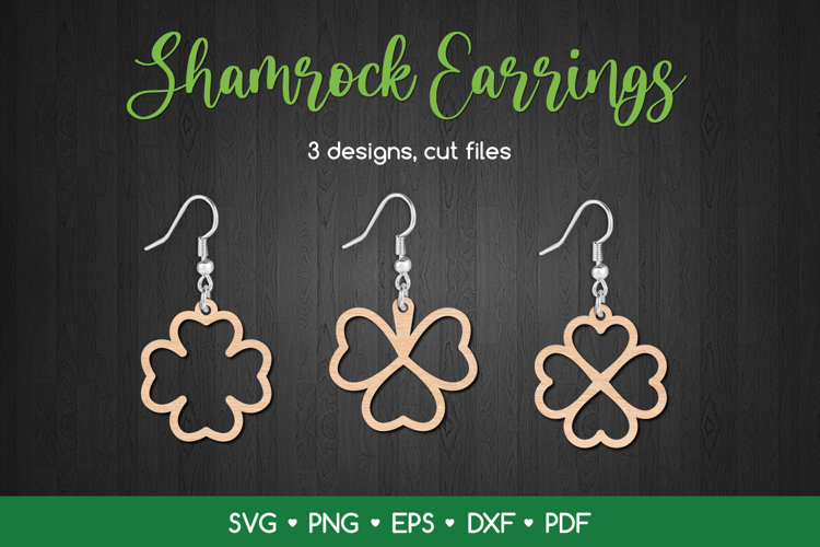 St Patricks Day Shamrock Earrings SVG, Clover Laser Cut