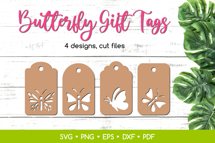 4 Butterfly Gift Tags SVG Cut Files, Papercut Tags Template