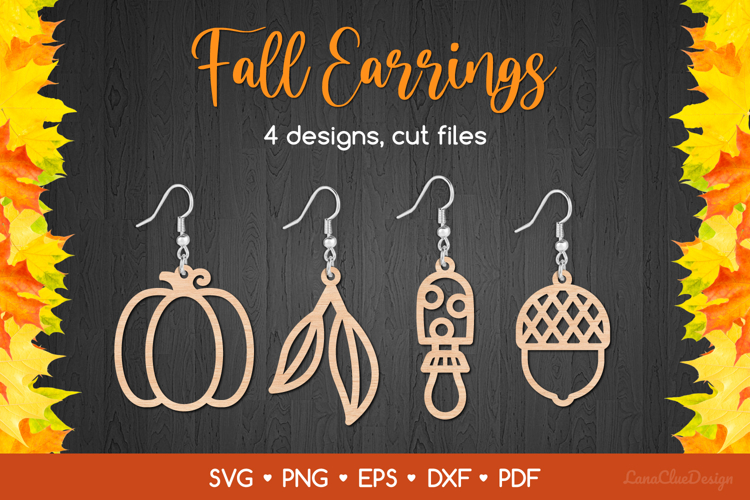 4 Autumn Earrings SVG Cut Files, Fall Pendant Template