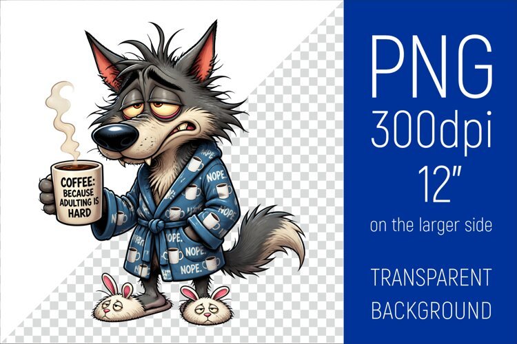 Funny Morning Coffee Wolf | Cute Coffee Lover Clipart example image 1