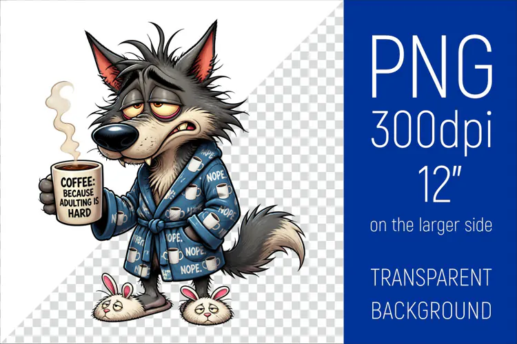 Funny Morning Coffee Wolf | Cute Coffee Lover Clipart