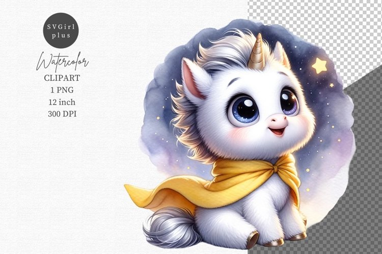 Unicorn star gazing clipart, Fantasy clipart, Watercolor example image 1