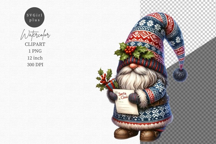 Gnome with letter for Santa clipart, Christmas clipart,