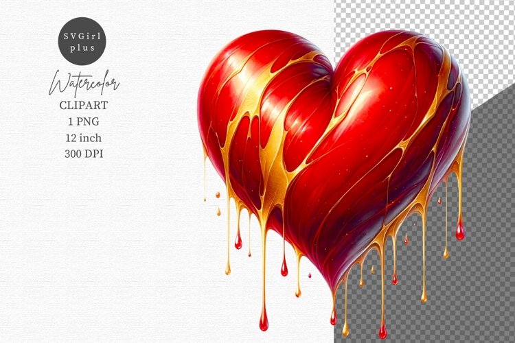 Red heard clipart, Drippling heart clipart, Love clipart example image 1
