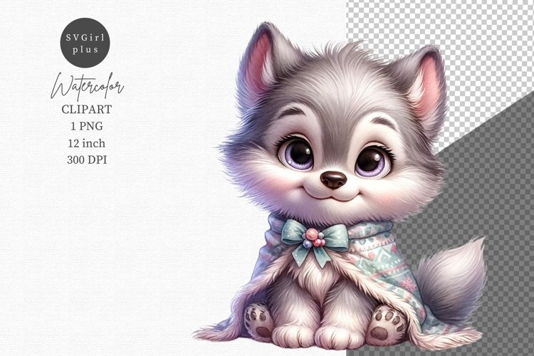 Wolf clipart, Woodland animals clipart, Watercolor clipart example image 1