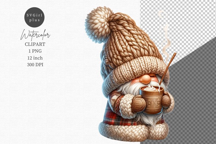 Gnome with hot cocoa clipart, Christmas clipart, Gnome