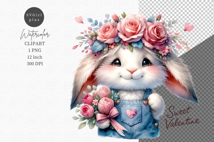 Valentines Day, Bunny holding flowers, Sweet Valentine