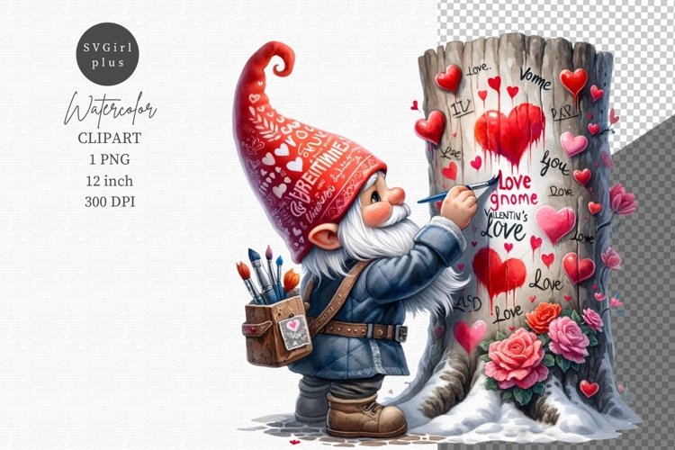 Gnome painting, Gnome clipart, Valentines Day.