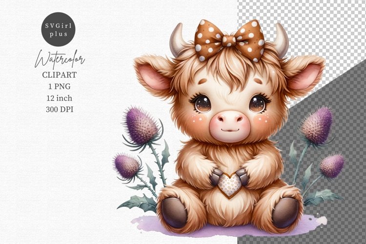 Valentines day, Highland calf clipart, example image 1
