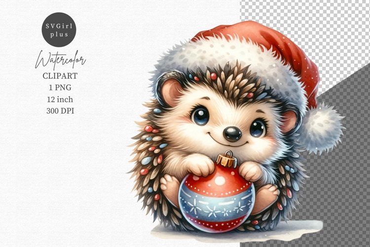 Hedgehog clipart, Christmas clipart, Watercolor clipart
