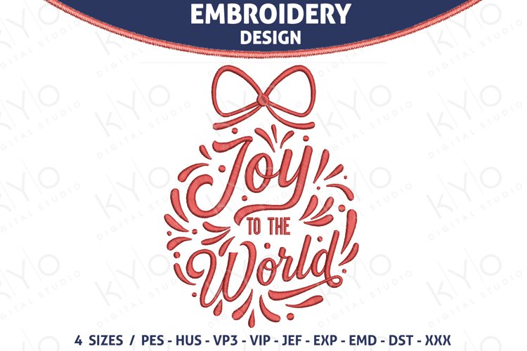 Joy to the World Christmas bauble embroidery design files example image 1