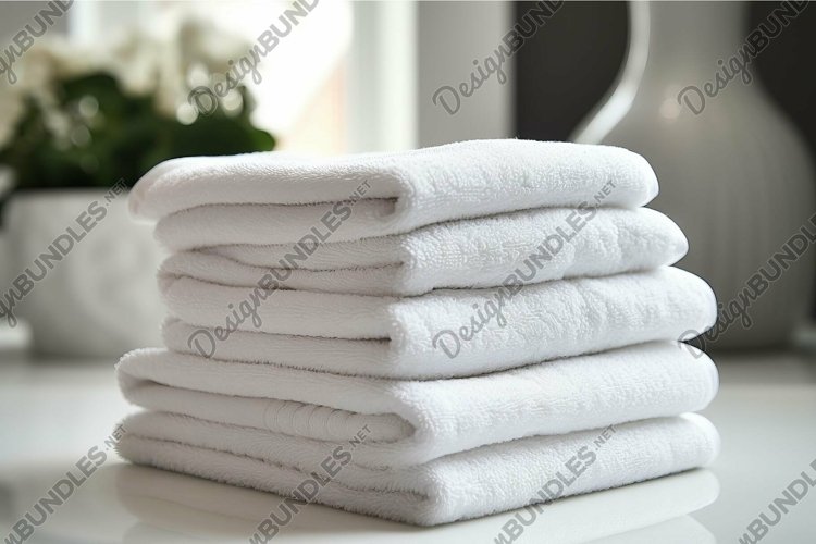 Stack of fresh white towels example image 1