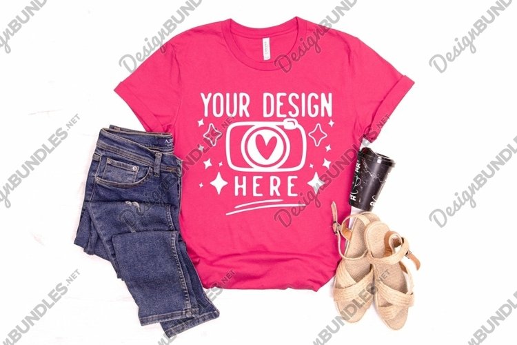 Bella Canvas 3001 Heather Rasberry Mockup, Unisex Tshirt Moc