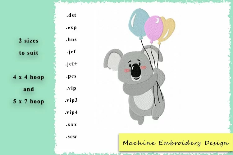 Koala with Balloons Machine Embroidery Design