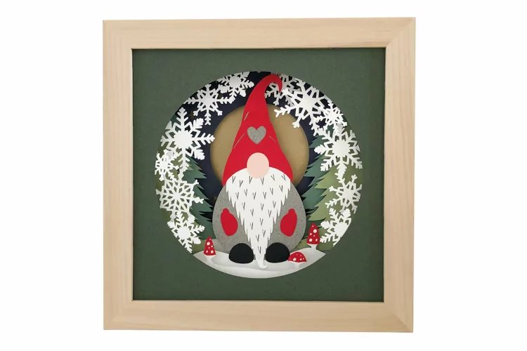 Christmas Gnome Shadow Box 3D Papercut Template
