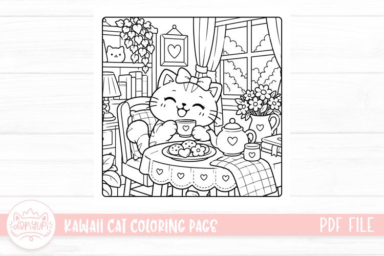 Cute Kawaii Cat Coloring Book example image 1