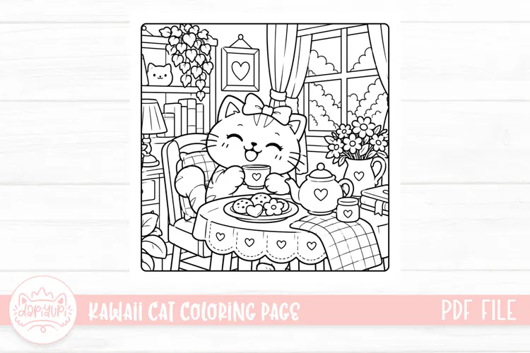 Cute Kawaii Cat Coloring Book