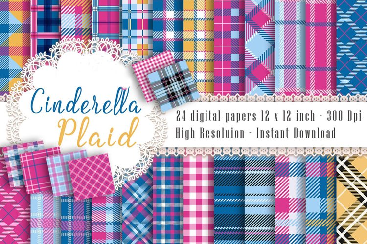 24 Pink and Blue Plaid Digital Papers, Tartan, Gingham example image 1