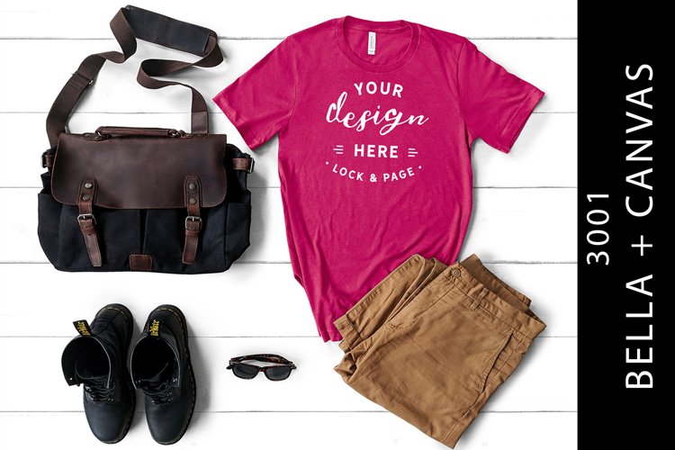 Bundle Bella 3001 Berry Unisex T-Shirt Mockup Photo Bundle Flatlay Photo Digital Photo