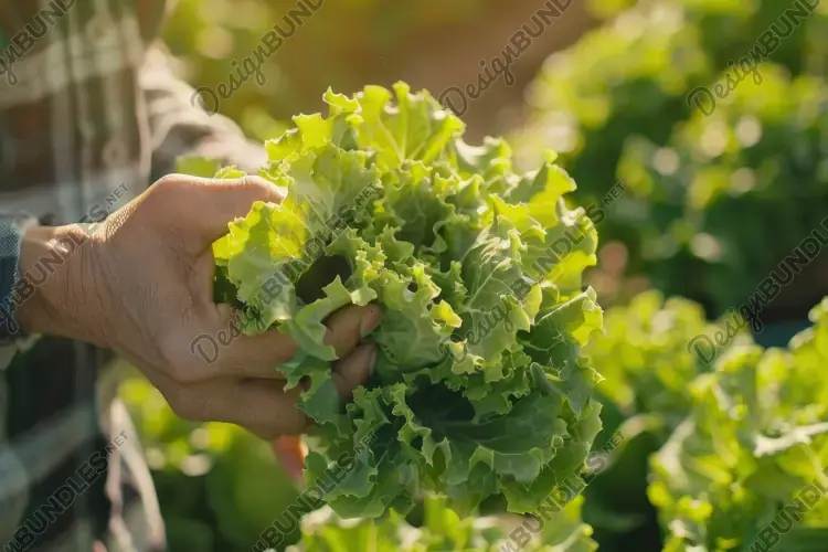 Lettuce Vegetable on Hand Background