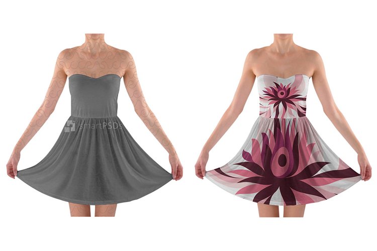 Strapless Bra Top Dress Design Mockup for Sublimation Printing - 2 Views example image 1