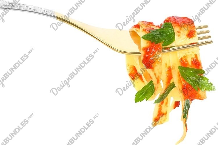 Stock Photo - Macaroni with tomato sauce on a plug. example image 1