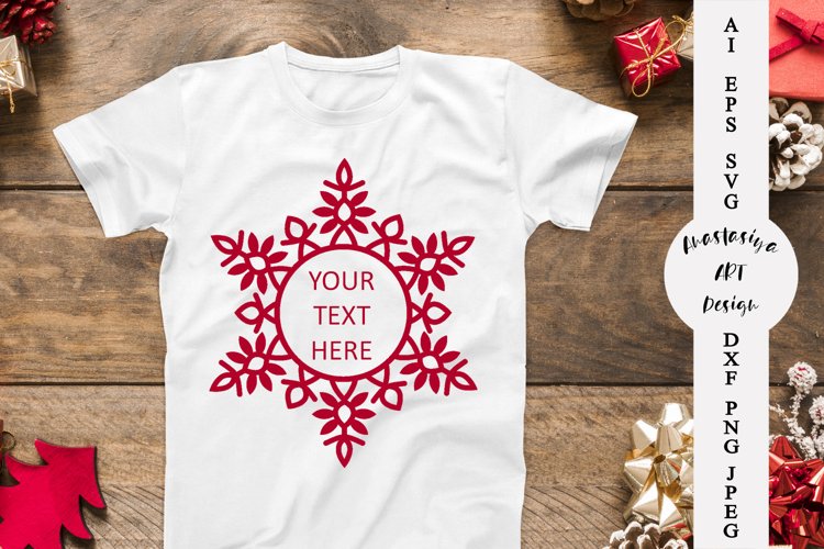 Snowflake wreath svg, Christmas frame svg, Circle monogram example image 1