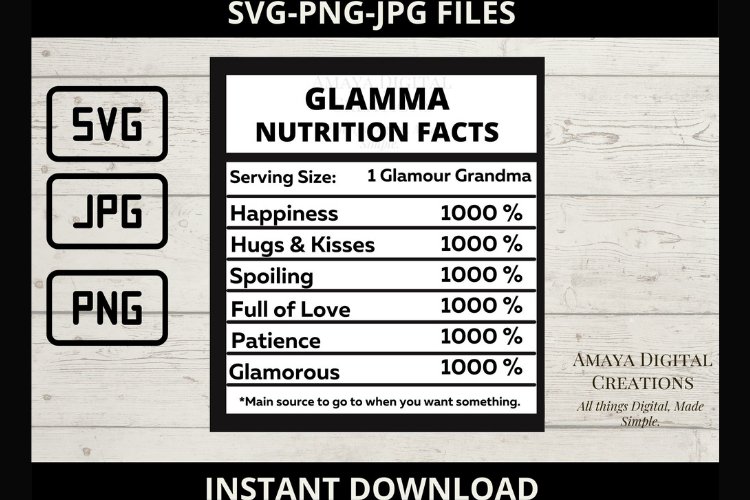 Glamma Nutrition Facts Template, Png,Jpg,Svg Files example image 1