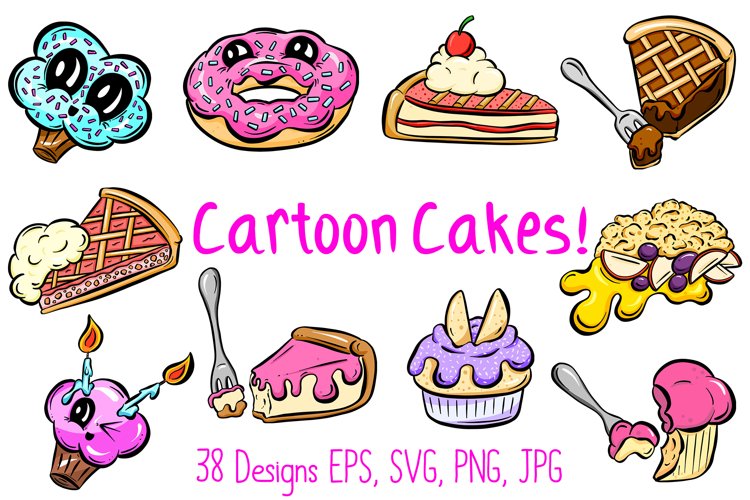Cartoon Cakes Muffins Crumble Characters Illustrations example image 1