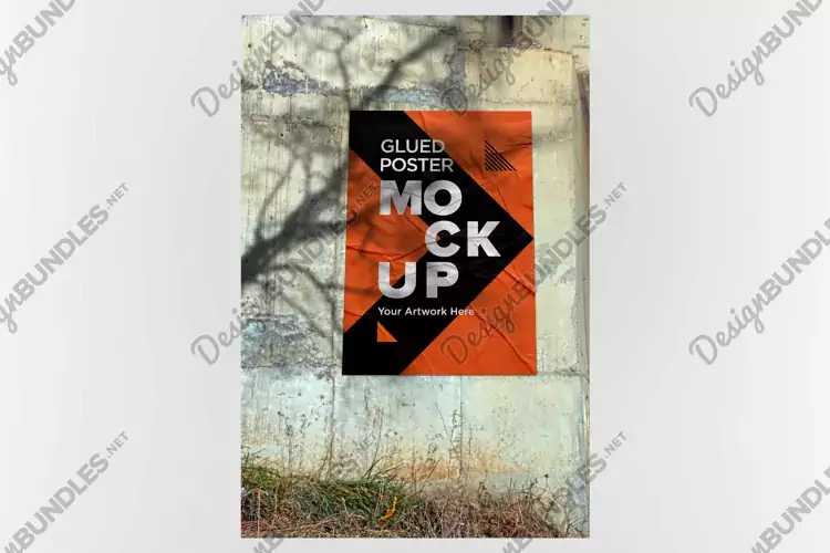 Poster Mockup with Glued, Wrinkled & Crumpled Paper Effect