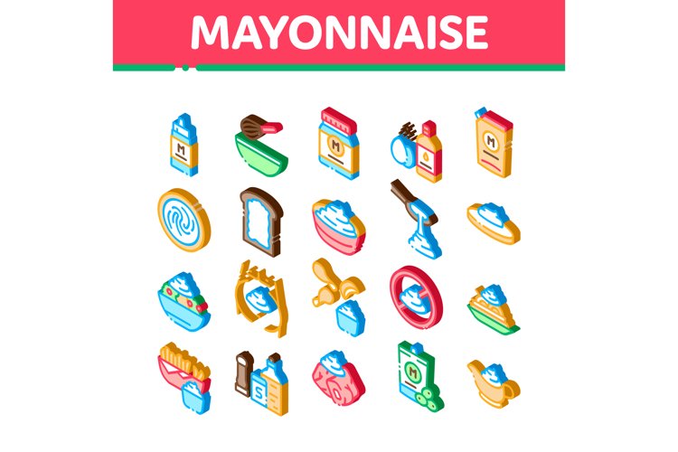 Mayonnaise Spice Sauce Isometric Icons Set Vector
