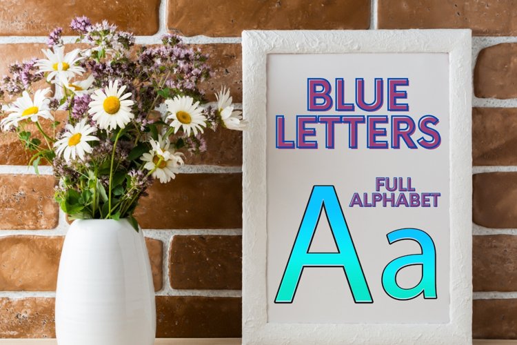 Decorative Blue Alphabet, Blue Typography, Blue Sparkle Font example image 1