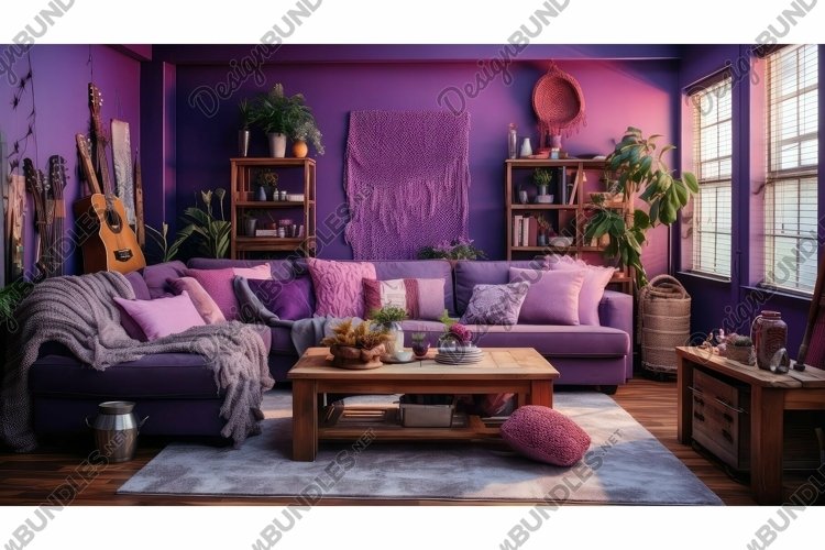 eclectic purple living room