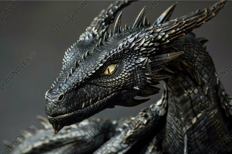 Majestic black dragon with piercing gaze and scaly skin posi example image 1