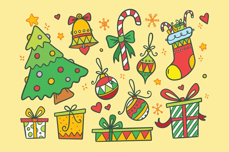 Christmas Hand drawn Vector Set, Printable and Editable example image 1