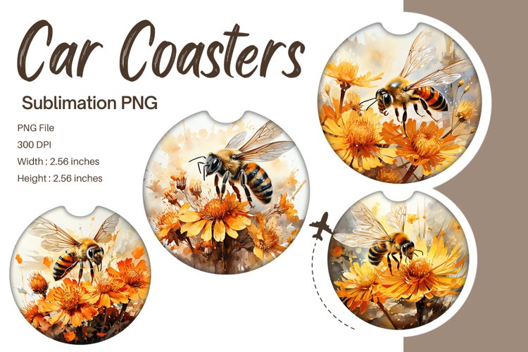 Bee Flower Car Coasters Sublimation Bee Car Accessories_9