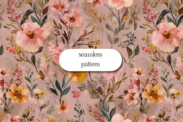 Seamless Pink and Yellow Floral Pattern on Mauve Background