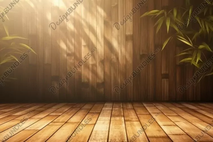 Wooden Background With Leaves And Sunshine